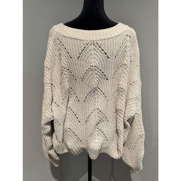 American Eagle Outfitters Sweater Womens Large White Open Knit V Neck Dolman - Picture 8 of 8